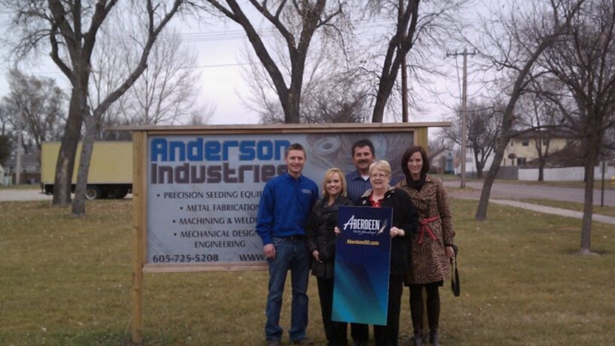 Kory Anderson and family at his first Anderson Industries ribbon-cutting ceremony in Aberdeen, South Dakota.